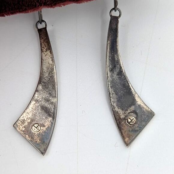 Turquoise Sterling Silver Native Zuni Emery Ohmsatte Inlay Dangle Earrings - Picture 6 of 9